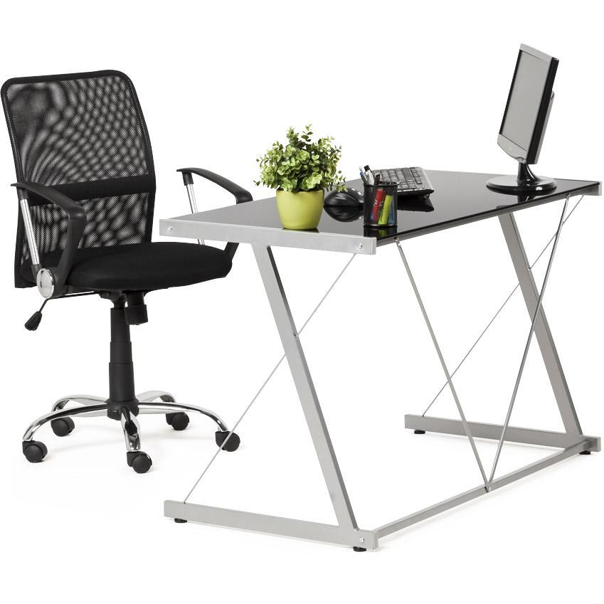 Sort skrivebord med glasplade TASTIERA