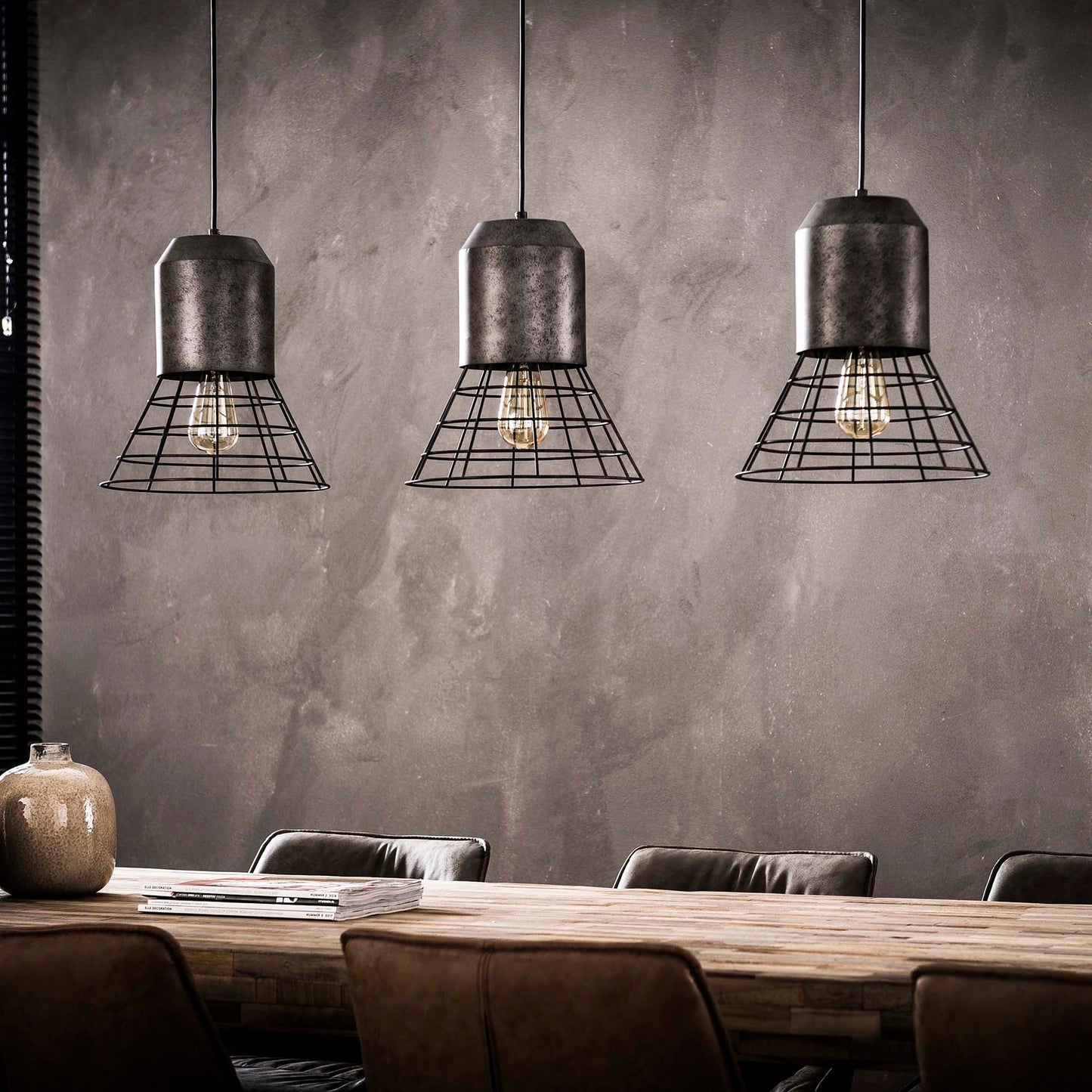 Loftslampe - 3 skærme i sølv farvet gitter design