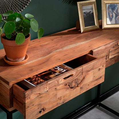 Konsolbord - Massiv sandblæst akacietræ og patineret sort metal.